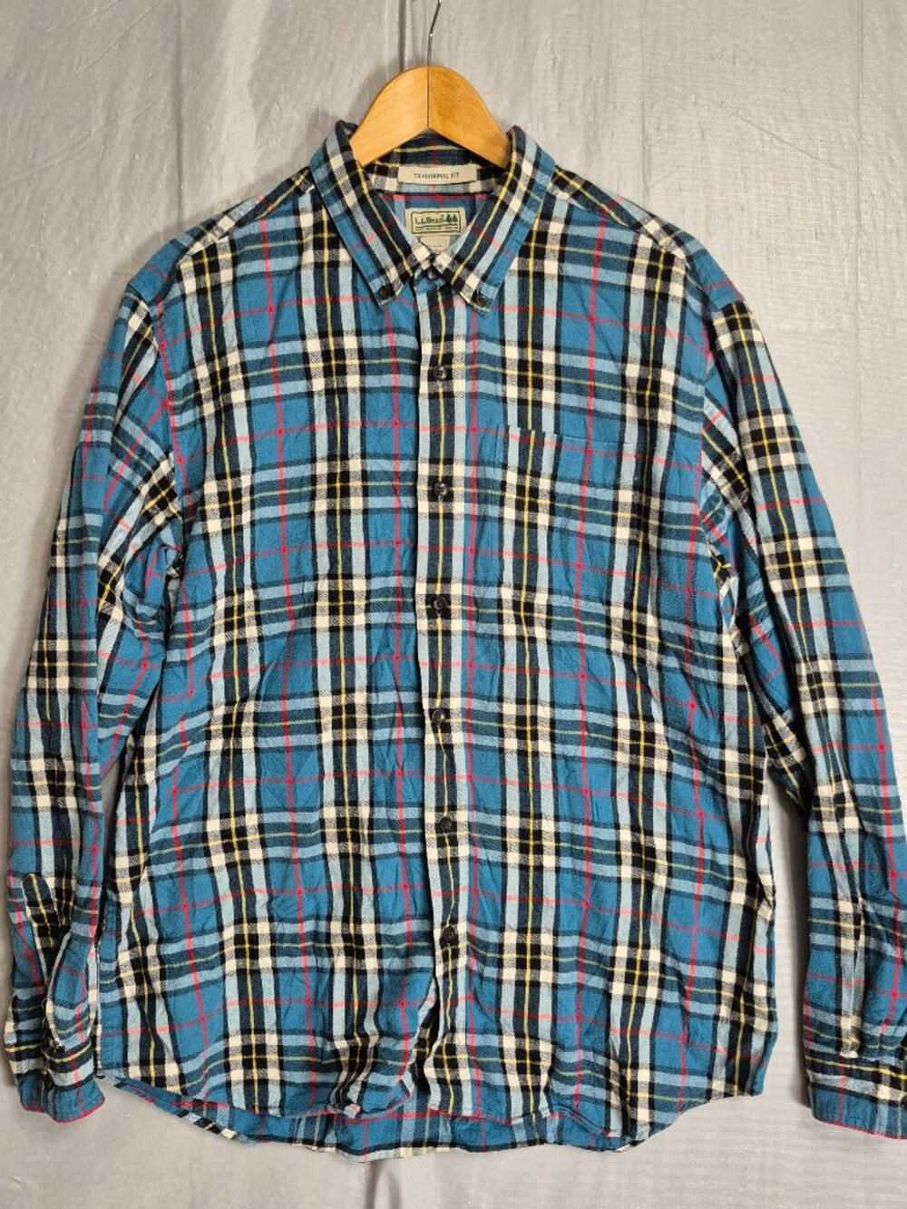 LL Bean Mens Scotch Plaid Flannel Shirt Blue Red Black Large Reg 228061